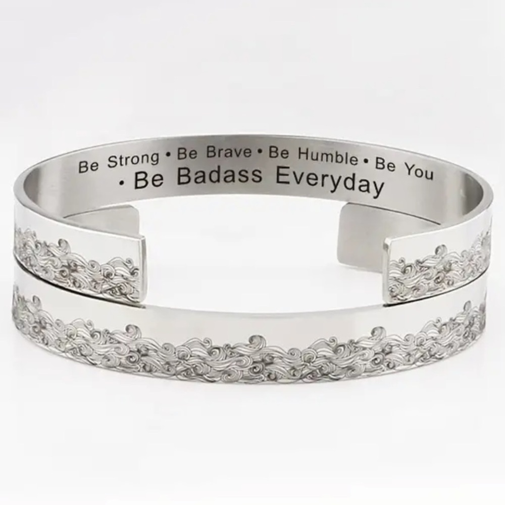 Engraved wave design inspirational bracelet